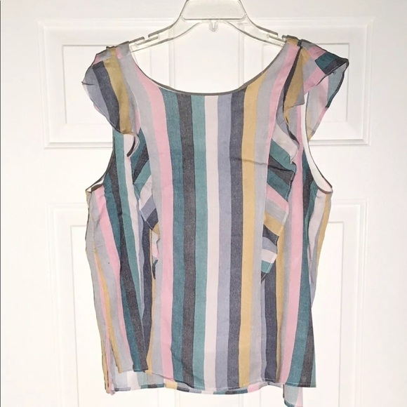 NEW Gibson Tank Top Motherchic Ruffle Stripe Blouse Sleeveless Size XL - Picture 4 of 7